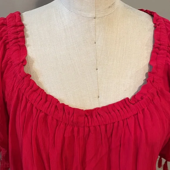 Dress barn tie front tassel sleeve blouse in red - Picture 3 of 8